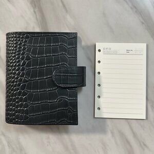 Moterm A7 Pocket Leather Ring Planner Black Croc